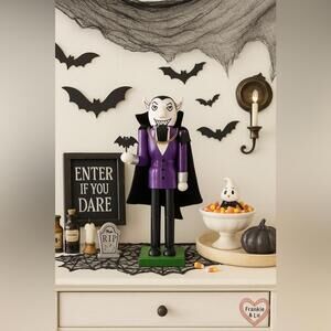 Candy Corn Lane Halloween Dracula Nutcracker Purple Vampire w/ Bat NWT